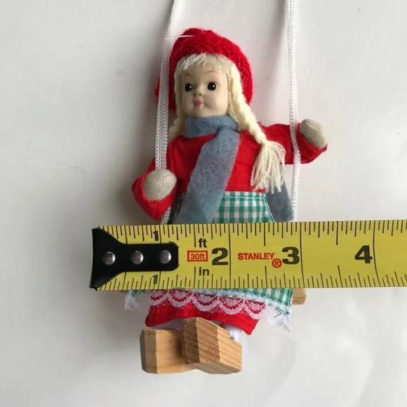 Scandinavian Doll Girl On Swing Wooden Shoes Clogs - Picture 9 of 10